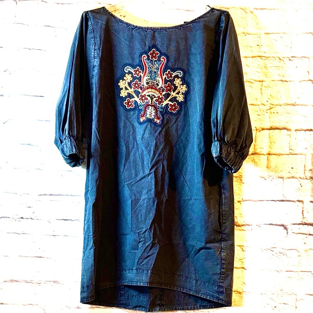 🔵ZARA NAVY Blue Dress With Vibrant Embroidery